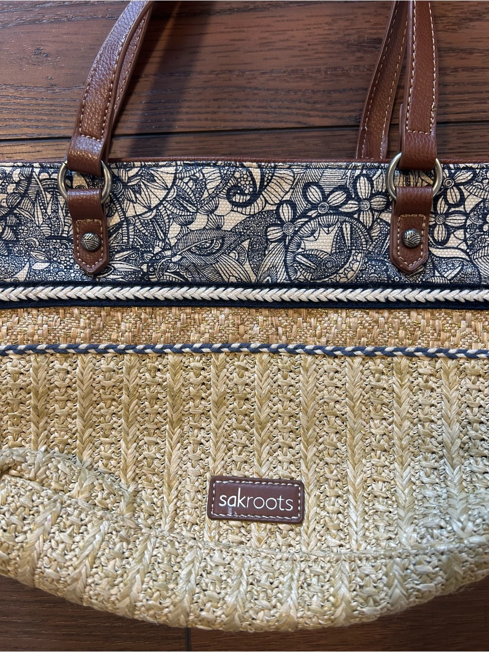 Sakroots Ellis Small Satchel Purse, Woven Straw Tote, Boho Summer Shoulder Purse - Picture 3 of 9